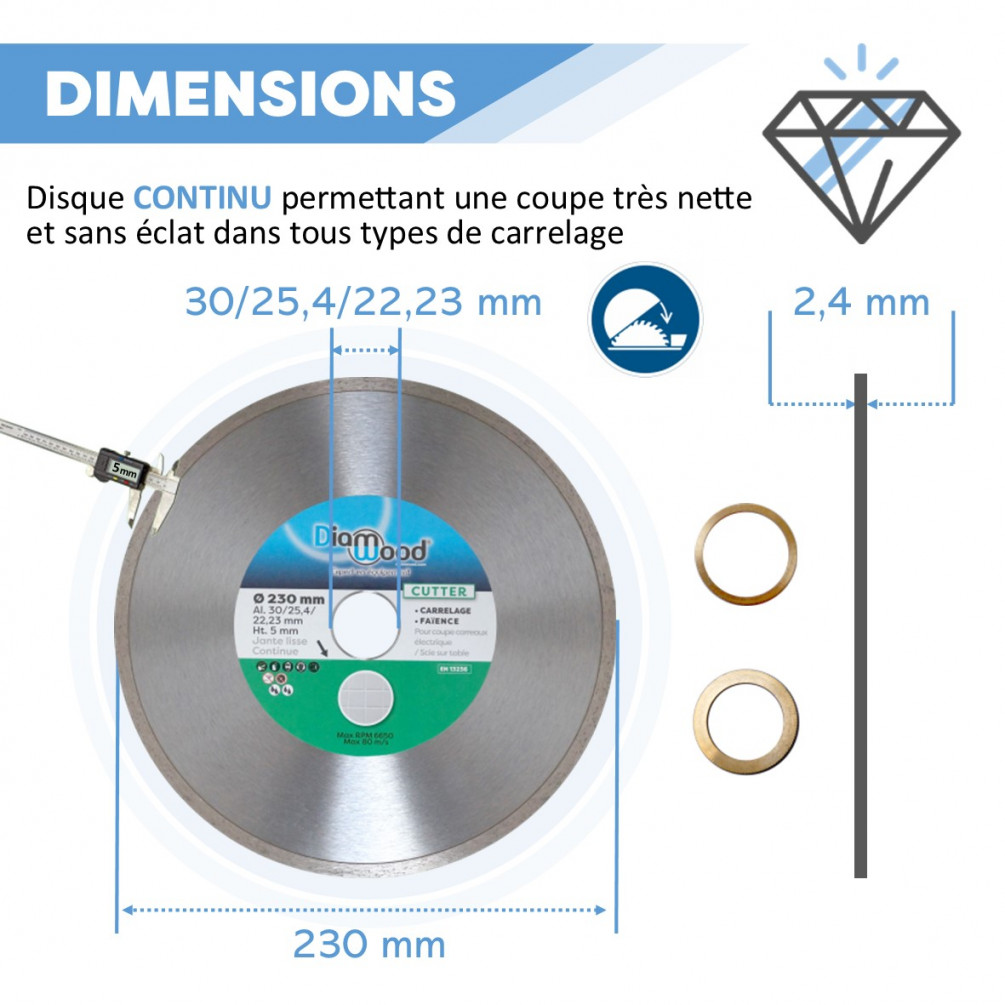 Disque diamant 230 mm, BR 25.4/22.2 mm